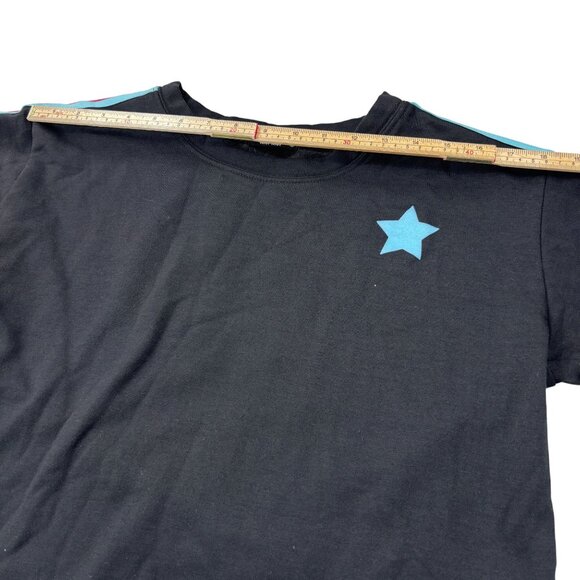 Black Knit Riot Cropped Sweatshirt With Blue Star & Rainbow Sleeve Stripes Women - Picture 8 of 11